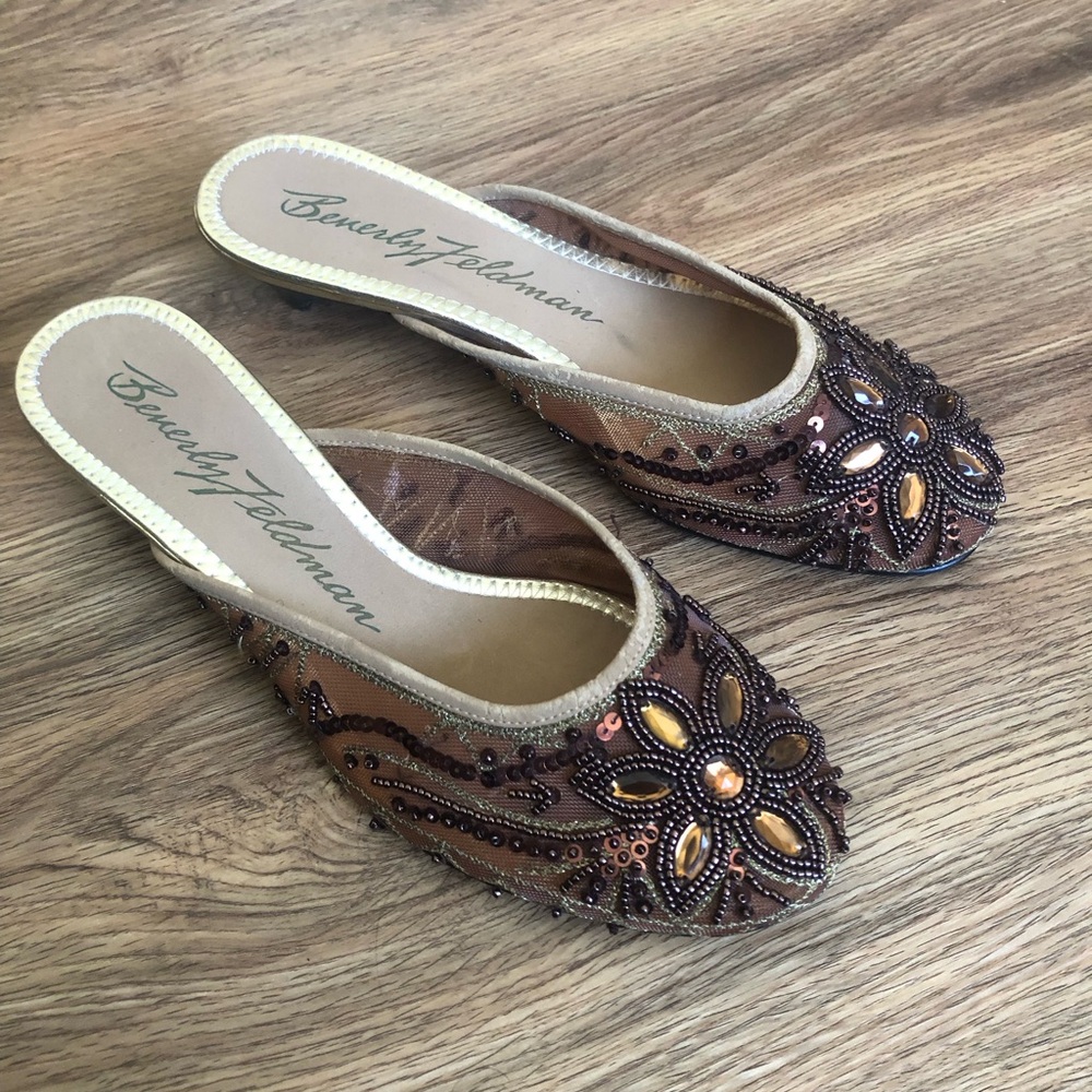 Beverly Feldman Brown Beaded Slip-On Women's Shoes